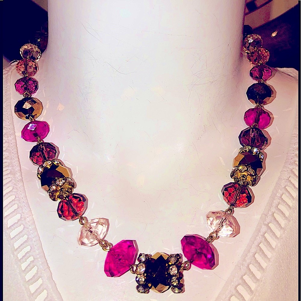 VINTAGE AMETHYST FUCHSIA AMBER SWAROVSKI NECKLACE
